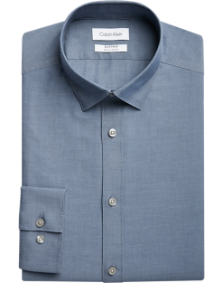 Calvin Klein Refined Cotton Stretch Supima Slim Fit Hidden Button-Down Collar Dress Shirt, Blue
