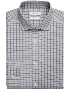 Calvin Klein Slim Fit Embroidered Logo Dress Shirt, Graphite Plaid