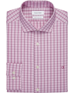 Calvin Klein Slim Fit Embroidered Logo Dress Shirt, Purple Lights Plaid