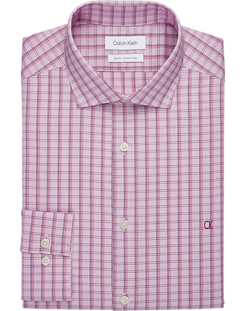Calvin Klein Slim Fit Embroidered Logo Dress Shirt, Purple Lights Plaid 3 Calvin Klein Slim Fit Embroidered Logo Dress Shirt, Purple Lights Plaid