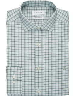 Calvin Klein Slim Fit Embroidered Logo Dress Shirt, Soft Sage Plaid