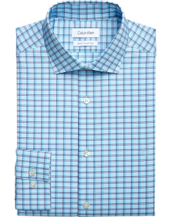 Calvin Klein Slim Fit Embroidered Logo Dress Shirt, Aqua Plaid