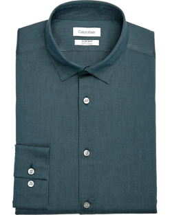 Calvin Klein Refined Cotton Stretch Supima Slim Fit Hidden Button-Down Collar Dress Shirt, Aquamarine