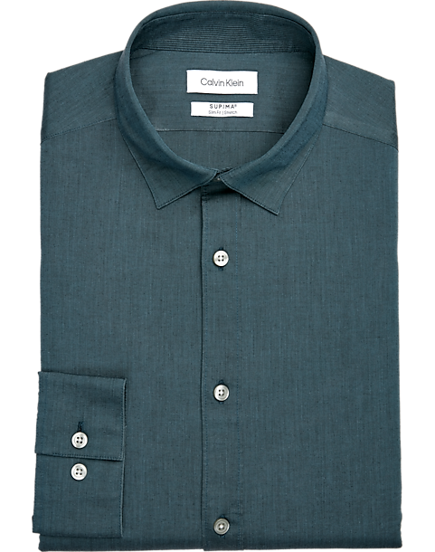 Calvin Klein Refined Cotton Stretch Supima Slim Fit Hidden Button-Down Collar Dress Shirt, Aquamarine 3 Calvin Klein Refined Cotton Stretch Supima Slim Fit Hidden Button-Down Collar Dress Shirt, Aquamarine