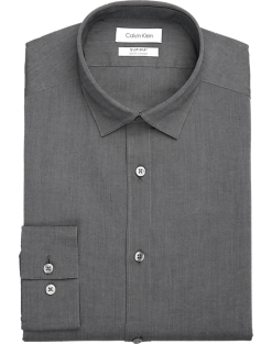 Calvin Klein Refined Cotton Stretch Supima Slim Fit Hidden Button-Down Collar Dress Shirt, Charcoal
