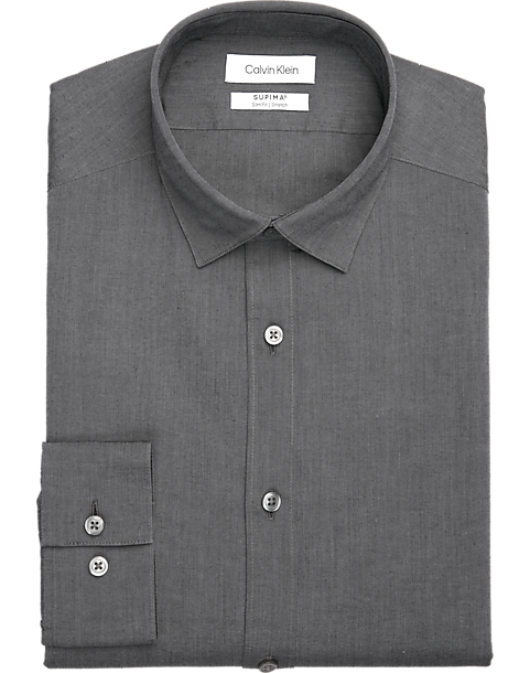 Calvin Klein Refined Cotton Stretch Supima Slim Fit Hidden Button-Down Collar Dress Shirt, Charcoal 3 Calvin Klein Refined Cotton Stretch Supima Slim Fit Hidden Button-Down Collar Dress Shirt, Charcoal