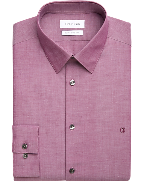 Calvin Klein Slim Fit Embroidered Logo Dress Shirt, Wine 3 Calvin Klein Slim Fit Embroidered Logo Dress Shirt, Wine