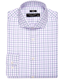 Pronto Uomo Slim Fit Spread Collar Shirt, Purple Windowpane Plaid