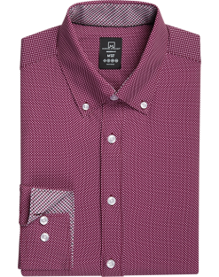 Michael Strahan Four-Way Stretch Modern Fit Dress Shirt, Burgundy Dot