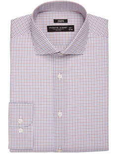 Pronto Uomo Classic Fit Spread Collar Dress Shirt, Rust And Blue Double Plaid
