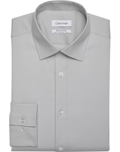 Calvin Klein Refined Cotton Stretch Supima Slim Fit Dress Shirt, Gray 3 Calvin Klein Refined Cotton Stretch Supima Slim Fit Dress Shirt, Gray