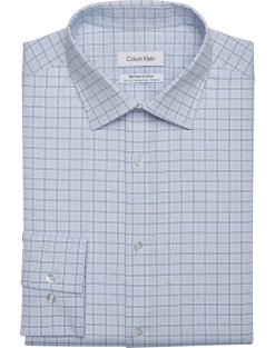 Calvin Klein Refined Cotton Stretch Supima Slim Fit Dress Shirt, Blue Plaid