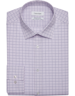 Calvin Klein Refined Cotton Stretch Supima Slim Fit Dress Shirt, Lilac Plaid