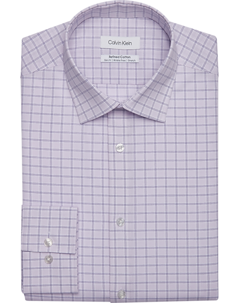 Calvin Klein Refined Cotton Stretch Supima Slim Fit Dress Shirt, Lilac Plaid 3 Calvin Klein Refined Cotton Stretch Supima Slim Fit Dress Shirt, Lilac Plaid