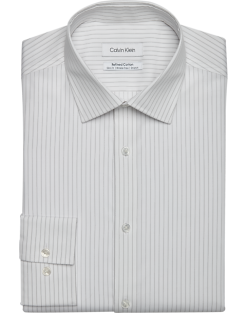Calvin Klein Refined Cotton Stretch Supima Slim Fit Dress Shirt, Gray Stripe