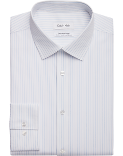 Calvin Klein Refined Cotton Stretch Supima Slim Fit Dress Shirt, Light Blue Stripe