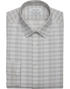 Calvin Klein Infinite Wrinkle Free Slim Fit Stretch Collar Dress Shirt, Taupe Plaid