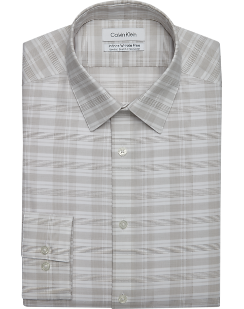 Calvin Klein Infinite Wrinkle Free Slim Fit Stretch Collar Dress Shirt, Taupe Plaid 3 Calvin Klein Infinite Wrinkle Free Slim Fit Stretch Collar Dress Shirt, Taupe Plaid