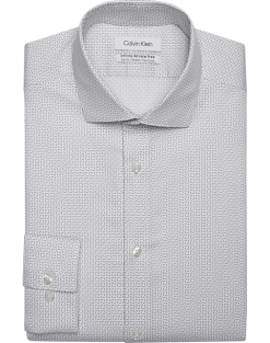 Calvin Klein Infinite Wrinkle Free Slim Fit Stretch Collar Dress Shirt, Gray Squares