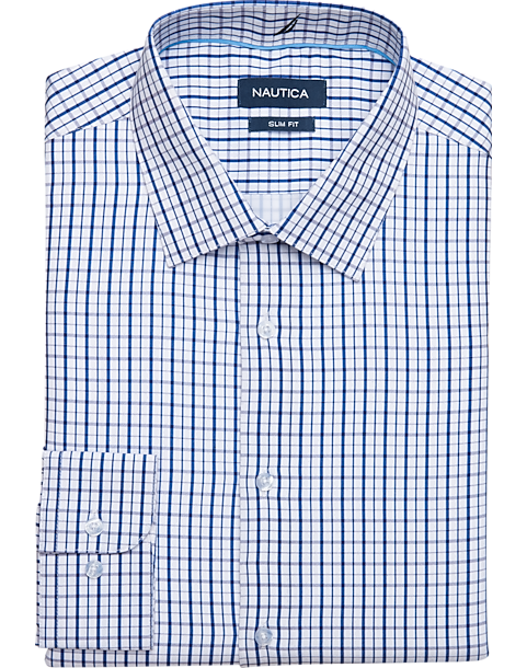 Nautica Slim Fit Four-Way Stretch Dress Shirt, Blue Plaid 3 Nautica Slim Fit Four-Way Stretch Dress Shirt, Blue Plaid