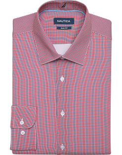 Nautica Slim Fit Four-Way Stretch Dress Shirt, Red Micro Check