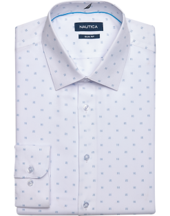 Nautica Slim Fit Four-Way Stretch Dress Shirt, White Print