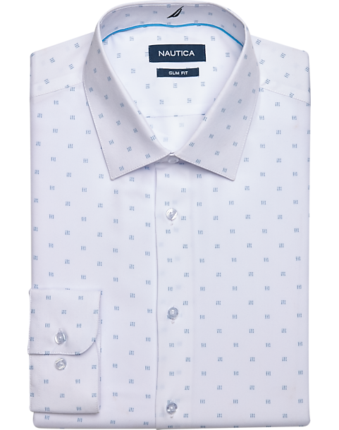 Nautica Slim Fit Four-Way Stretch Dress Shirt, White Print 3 Nautica Slim Fit Four-Way Stretch Dress Shirt, White Print