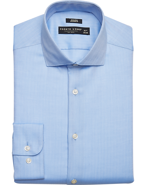 Pronto Uomo Modern Fit Dress Shirt, Blue Herringbone 3 Pronto Uomo Modern Fit Dress Shirt, Blue Herringbone
