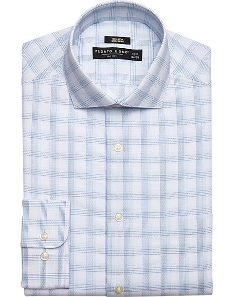 Pronto Uomo Modern Fit Spread Collar Dress Shirt, Blue And Teal Plaid 3 Pronto Uomo Modern Fit Spread Collar Dress Shirt, Blue And Teal Plaid