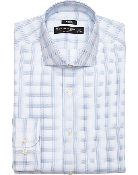 Pronto Uomo Classic Fit Dress Shirt, Blue Check 3 Pronto Uomo Classic Fit Dress Shirt, Blue Check