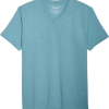 Lucky Brand Modern Fit V-Neck Tee, Light Blue Burnout