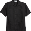 Cubavera Modern Fit Short Sleeve Linen Guayabera Shirt, Black
