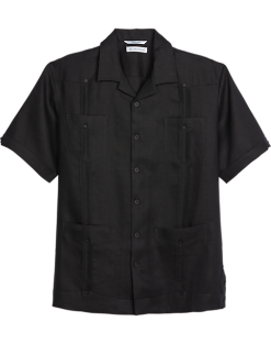 Cubavera Modern Fit Short Sleeve Linen Guayabera Shirt, Black