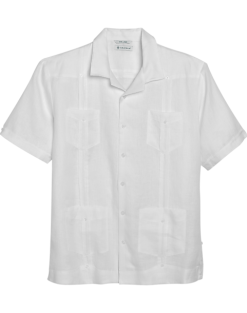 Cubavera Modern Fit Short Sleeve Linen Guayabera Shirt, White