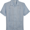 Cubavera Modern Fit Short Sleeve Linen Guayabera Shirt, Light Blue -Dress Shirts Sales MW40 6KZF 14 CUBA VERA LT BLUE MAIN
