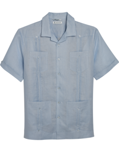 Cubavera Modern Fit Short Sleeve Linen Guayabera Shirt, Light Blue