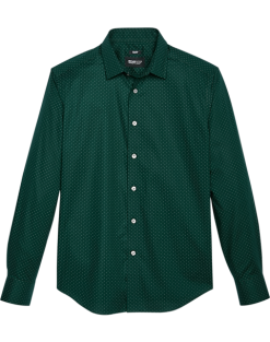 Awearness Kenneth Cole Slim Fit Woven Sport Shirt, Dark Green Dot