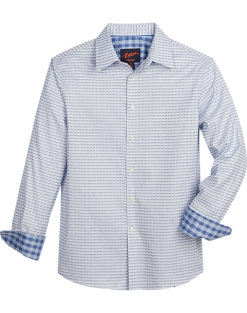 Egara Slim Fit Spread Collar Sport Shirt, Blue Pyramid Pattern