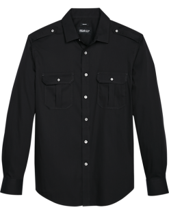 Awearness Kenneth Cole Slim Fit Twill Military Sport Shirt, Black