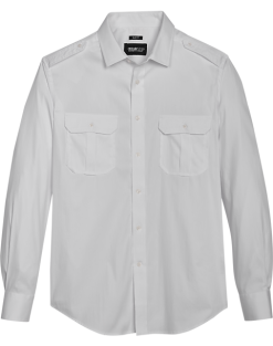 Awearness Kenneth Cole Slim Fit Twill Military Sport Shirt, White