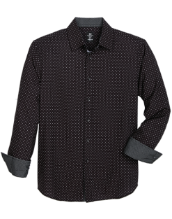 Michael Strahan Modern Fit Spread Collar Sport Shirt, Black Mini Diamond