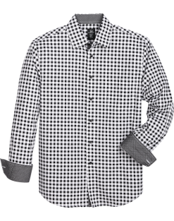 Michael Strahan Modern Fit Button-Down Collar Sport Shirt, Black Plaid