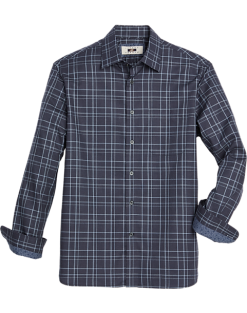 Joseph Abboud Modern Fit Sport Shirt, Navy Roadmap Plaid