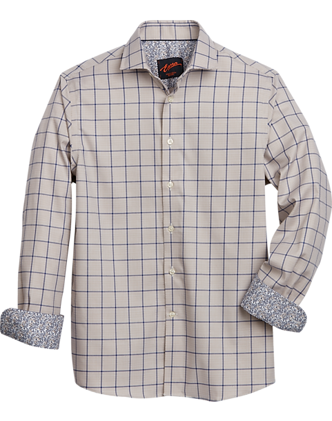 Egara Slim Fit Spread Collar Sport Shirt, Taupe Windowpane 3 Egara Slim Fit Spread Collar Sport Shirt, Taupe Windowpane