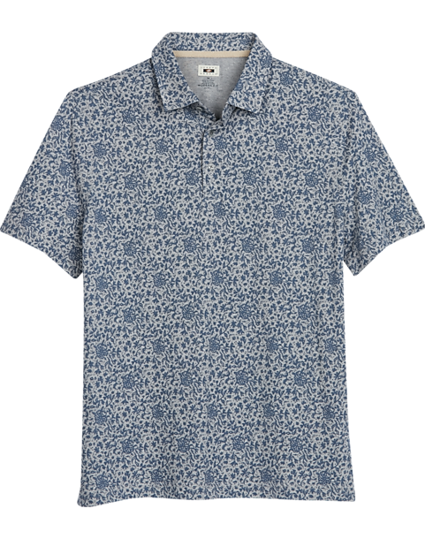 Joseph Abboud Modern Fit Short Sleeve Polo Shirt, Gray & Blue Floral 3 Joseph Abboud Modern Fit Short Sleeve Polo Shirt, Gray & Blue Floral