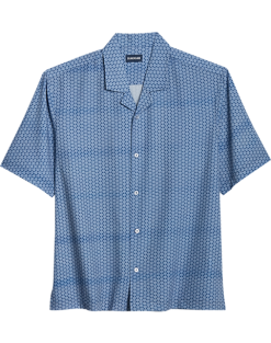 Haggar Modern Fit Short Sleeve Micropoly Camp Shirt, Navy Waves