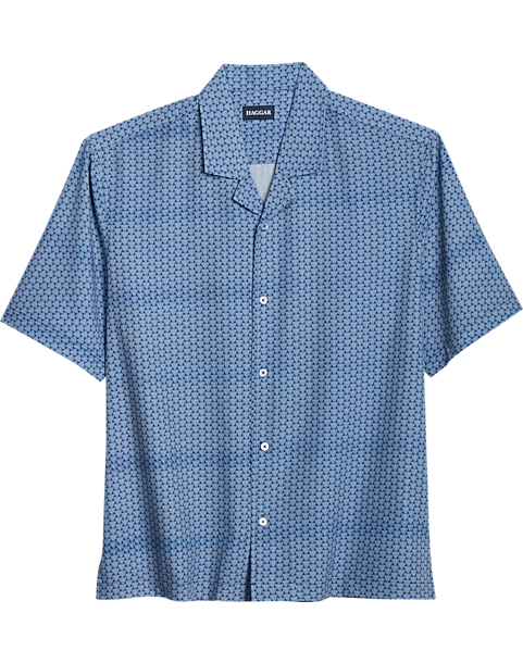 Haggar Modern Fit Short Sleeve Micropoly Camp Shirt, Navy Waves 3 Haggar Modern Fit Short Sleeve Micropoly Camp Shirt, Navy Waves