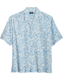 Haggar Modern Fit Short Sleeve Camp Shirt, Light Blue Botanical