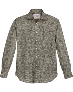 Joseph Abboud Modern Fit Spread Collar Sport Shirt, Olive Brocade