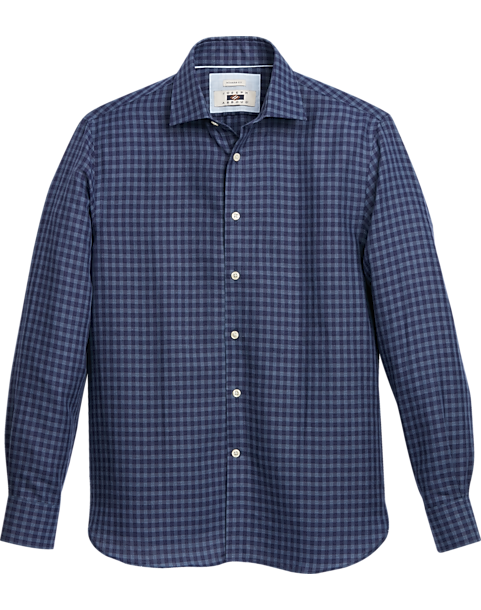 Joseph Abboud Modern Fit Linen Blend Shirt, Navy Gingham 3 Joseph Abboud Modern Fit Linen Blend Shirt, Navy Gingham